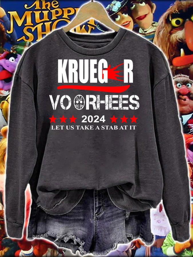 Halloween Krueger Voorhees 2024 Let Us Take A Stab At It t-shirt sweatshirt