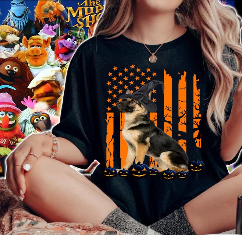 Happy Halloween German Shepherd Flag American Gift t-shirt woman shirt