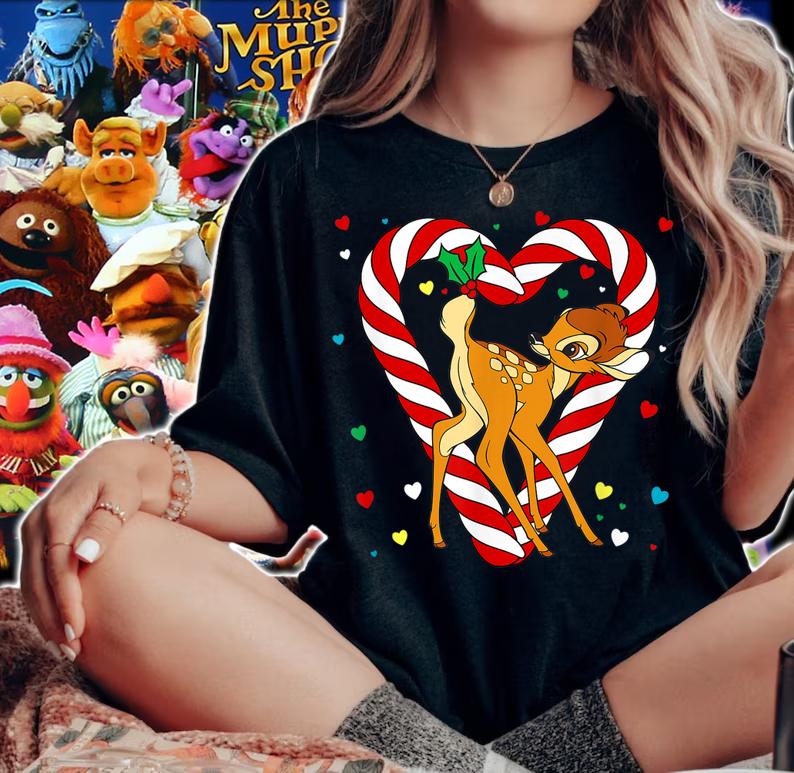Disney Bambi Candy Cane Christmas t-shirt woman shirt