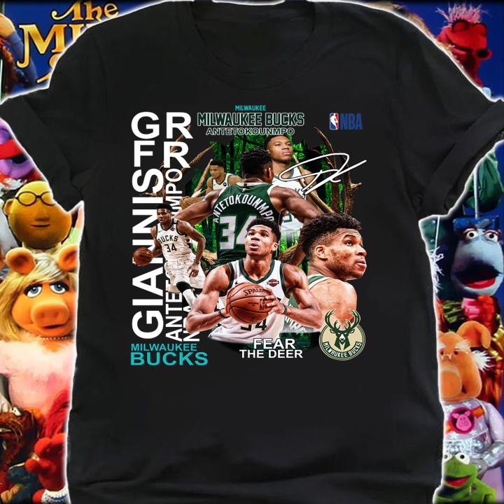 NBA Milwaukee Bucks 34 Giannis Antetokounmpo Fear The Deer Signature t-shirt shirt