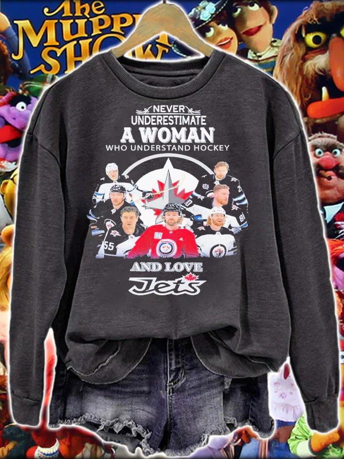 Never underestimate a woman who understands hockey and love Winnipeg Jets shirt t-shirt sweatshirt