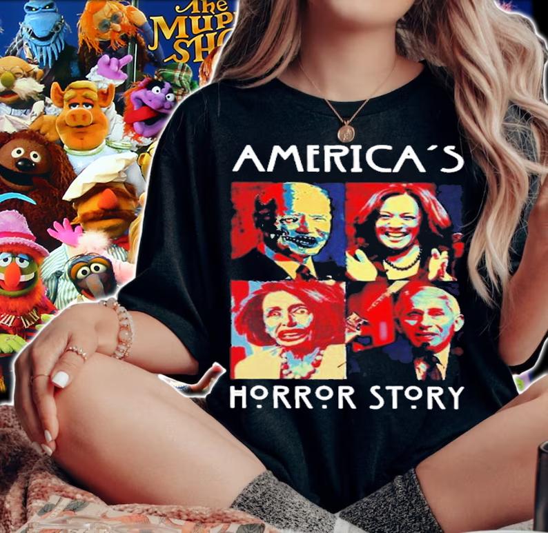 Joe Biden Zombies And Kamala Harris And Elizabeth Warren And Nancy Pelosi America's Horror Story Shirt t-shirt woman shirt