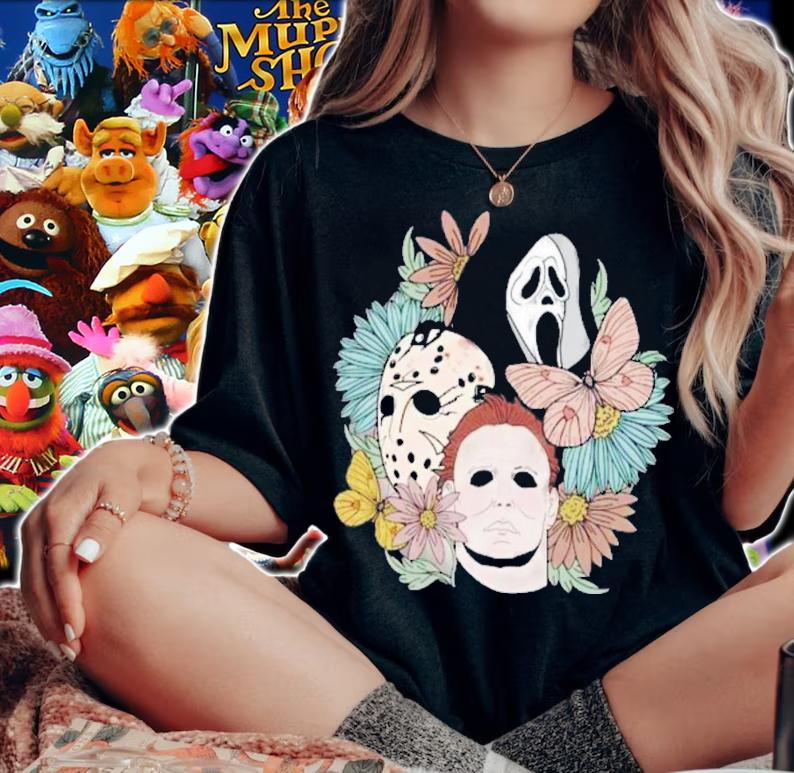 Halloween Scream Jason Michael Myers Horror Movie Floral T-Shirt t-shirt woman shirt