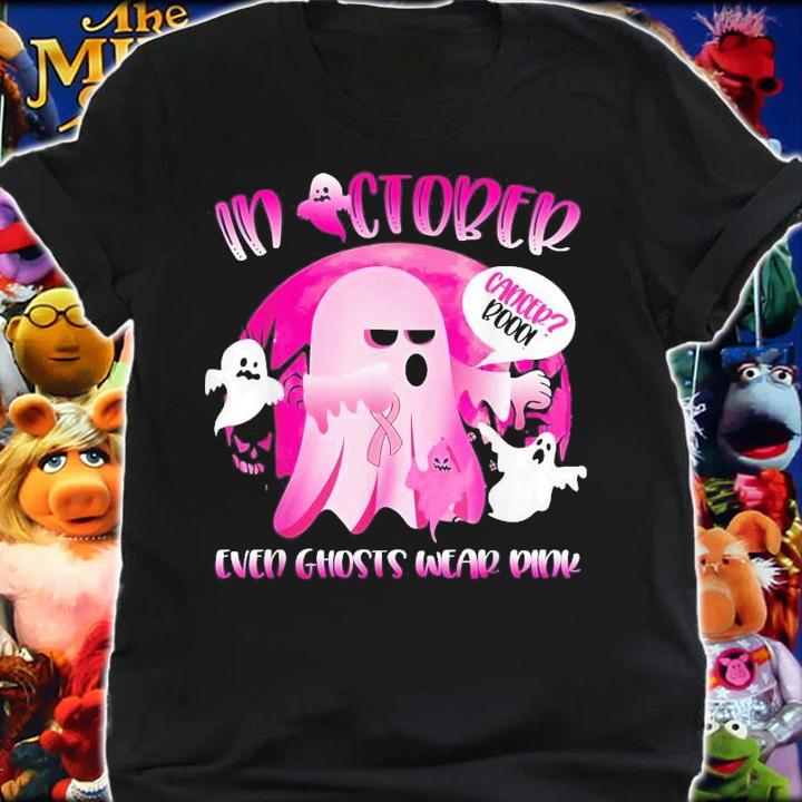 In October We Wear Pink Ghost Boo Breast Cancer Halloween T-Shirt t-shirt