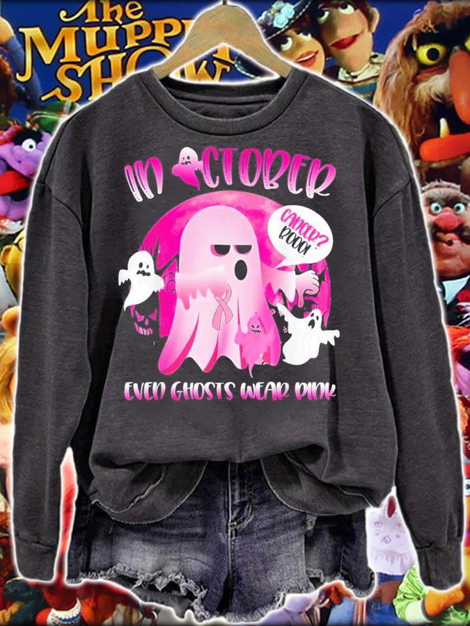 In October We Wear Pink Ghost Boo Breast Cancer Halloween T-Shirt t-shirt