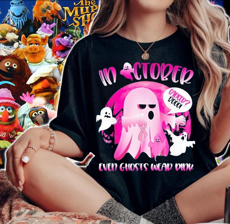 In October We Wear Pink Ghost Boo Breast Cancer Halloween T-Shirt t-shirt