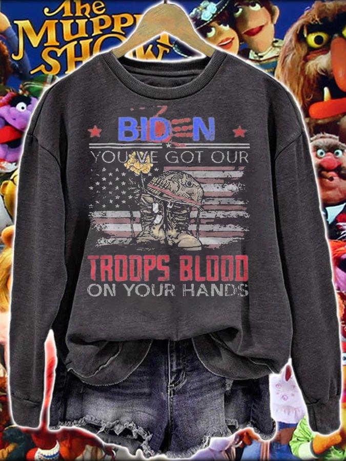 Biden You've Got Our Troops Blood On Your Hands USA Flag t-shirt sweatshirt