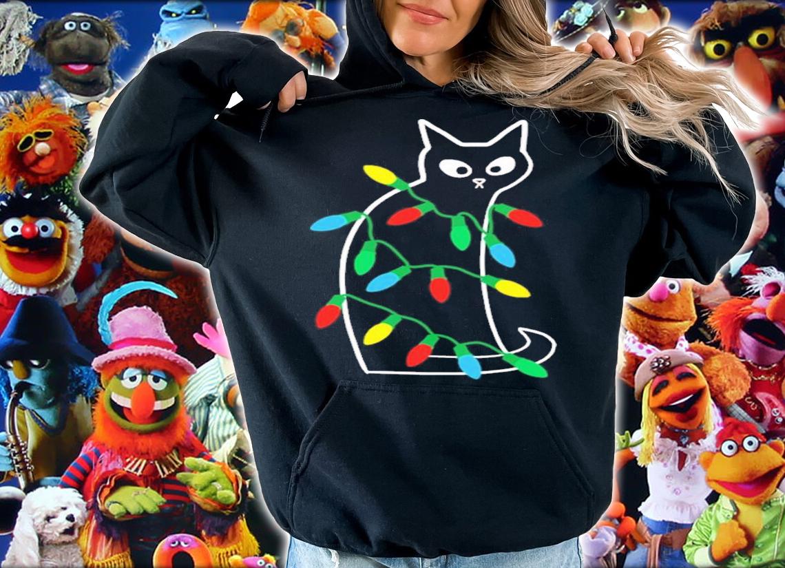 Black Cat Loves Christmas Lights Shirt t-shirt
