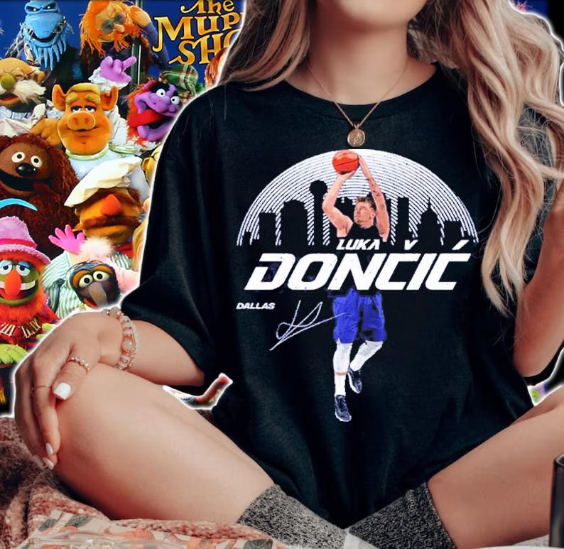 Luka Doncic Dallas Skyline Basketball Signatures Shirt t-shirt woman shirt