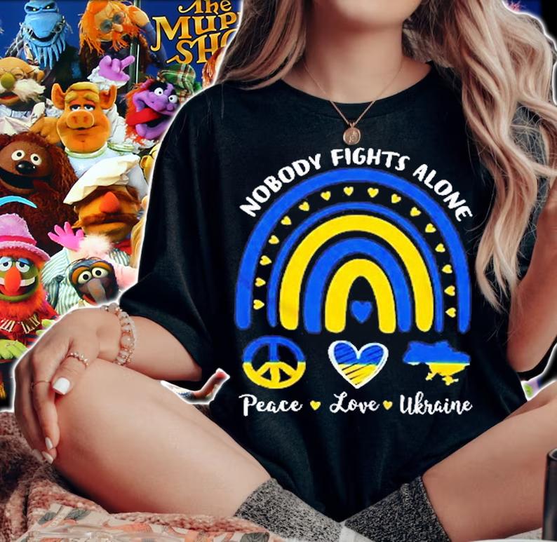 Peace Love Ukraine Nobody Fights Alone T-Shirt t-shirt woman shirt
