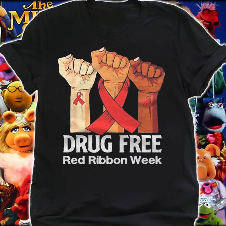 Hand In October We Wear Red Ribbon Week Awareness 2021 Ver2 Shirt t-shirt