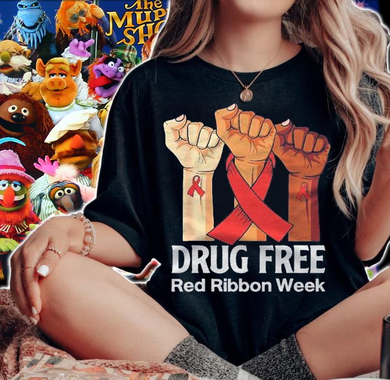 Hand In October We Wear Red Ribbon Week Awareness 2021 Ver2 Shirt t-shirt