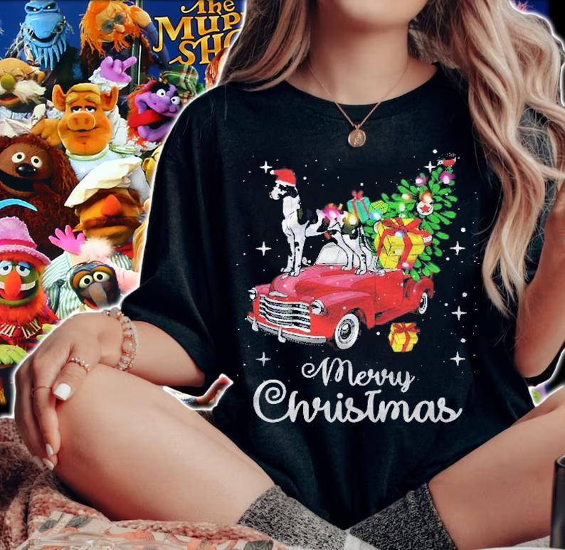 Great Dane Rides Red Truck Christmas Pajama Shirt t-shirt