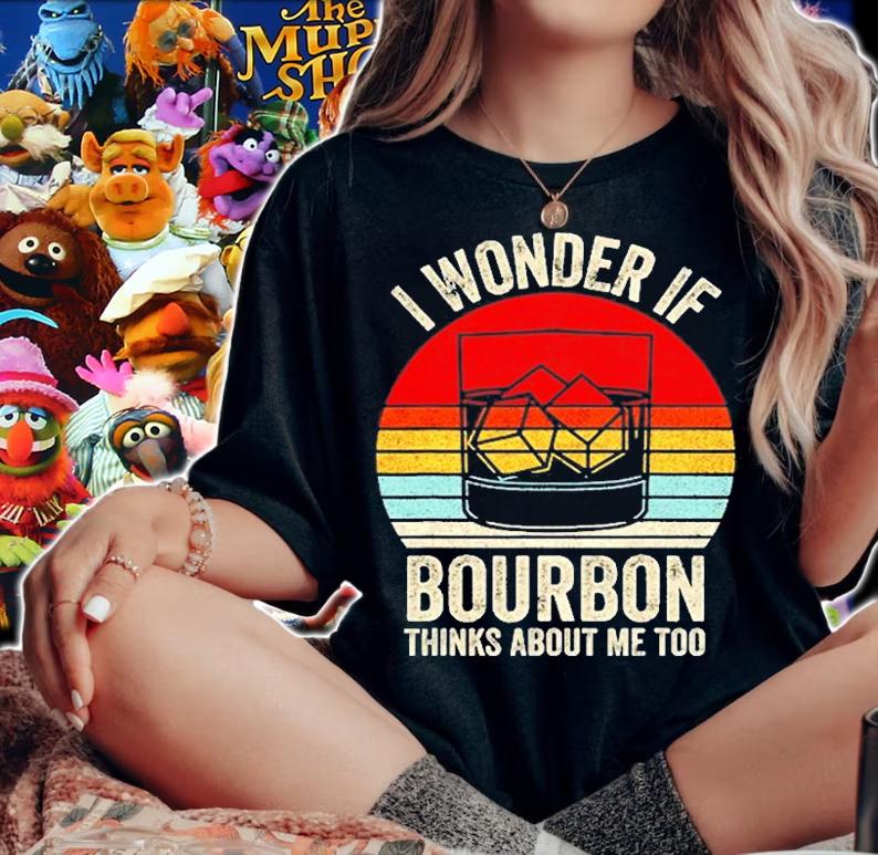 Vintage Retro I Wonder If Bourbon Thinks About Me Too T-Shirt t-shirt woman shirt