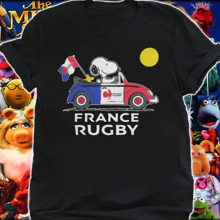 Snoopy And Woodstock Driving Car France Rugby Flag t-shirt shirt