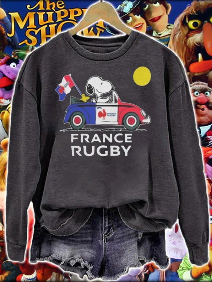 Snoopy And Woodstock Driving Car France Rugby Flag t-shirt sweatshirt