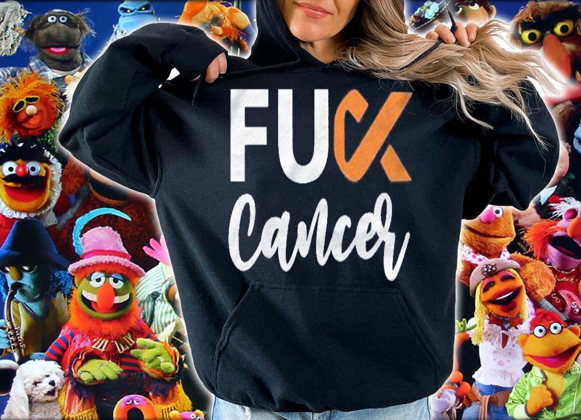 Cursive Fuck Kidney Cancer Orange Ribbon Cancer Awareness Shirt