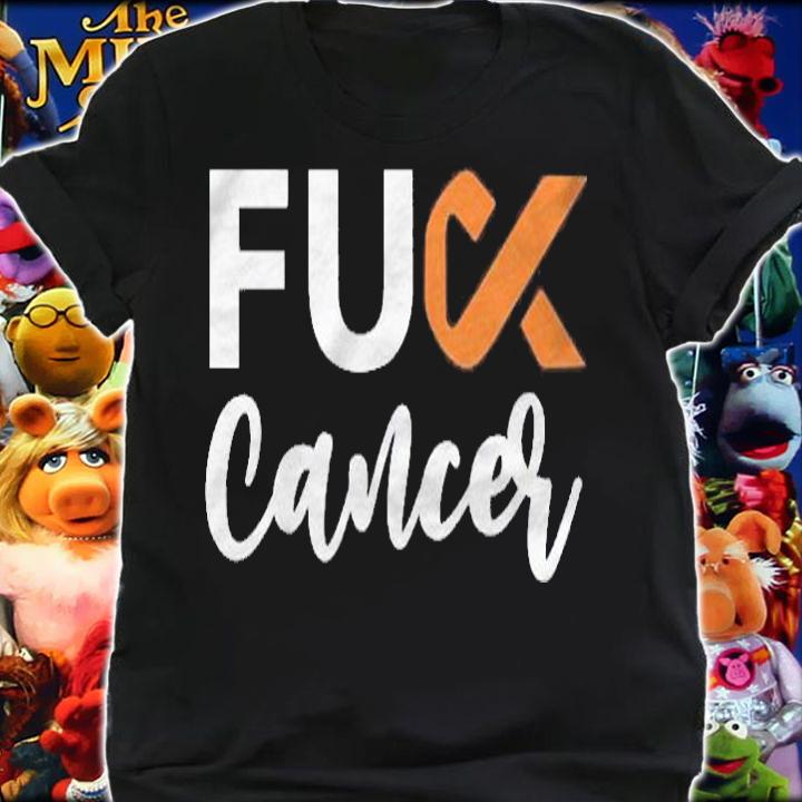 Cursive Fuck Kidney Cancer Orange Ribbon Cancer Awareness Shirt