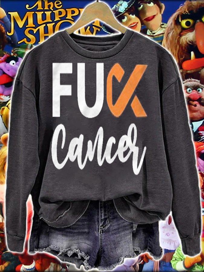 Cursive Fuck Kidney Cancer Orange Ribbon Cancer Awareness Shirt