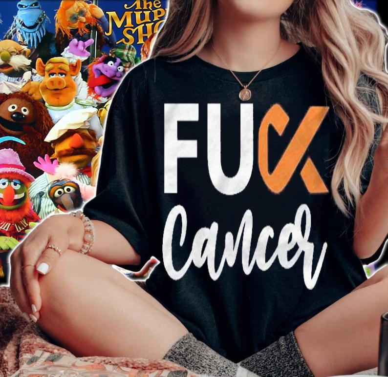 Cursive Fuck Kidney Cancer Orange Ribbon Cancer Awareness Shirt