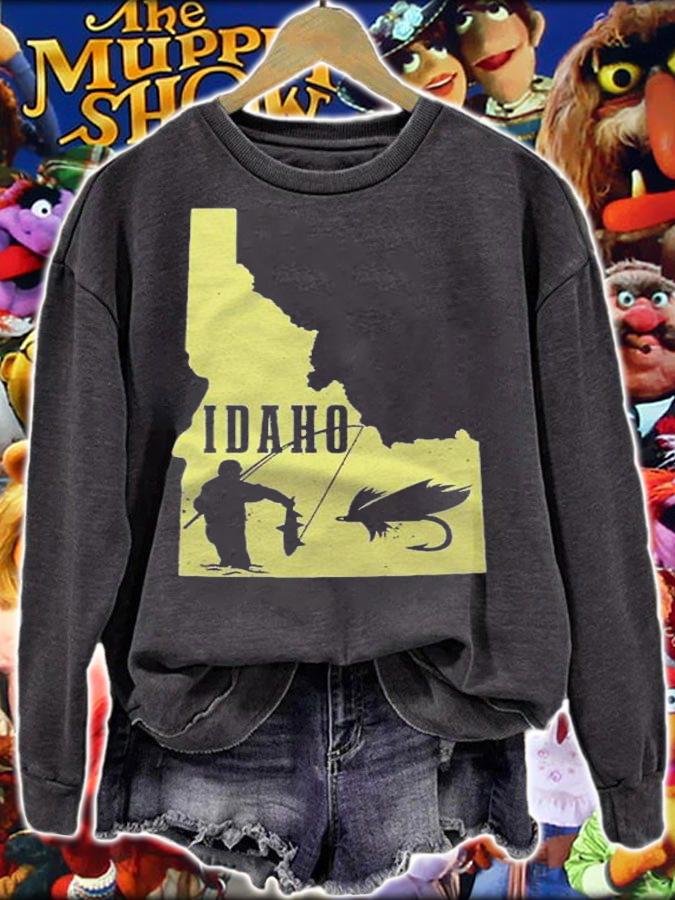Idaho Fly Fishing Vintage State Map Trout Salmon Fisherman Pullover shirt