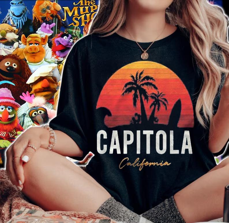 Capitola Beach California Palm Trees Vacation Trip Surf T-shirt