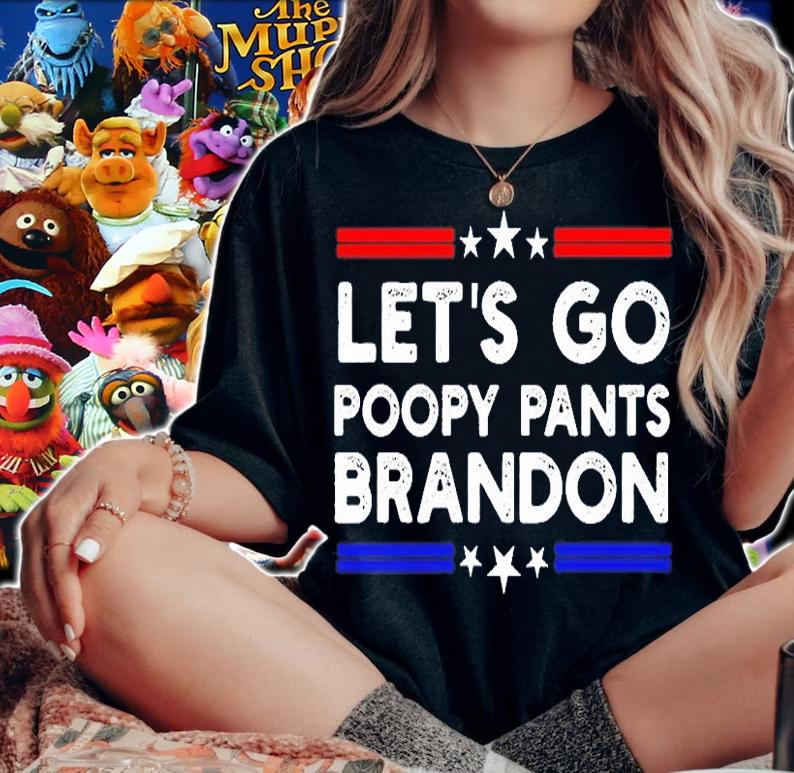 Lets Go Poopy Pants Brandon US Flag Funny Anti Biden T-Shirt woman shirt