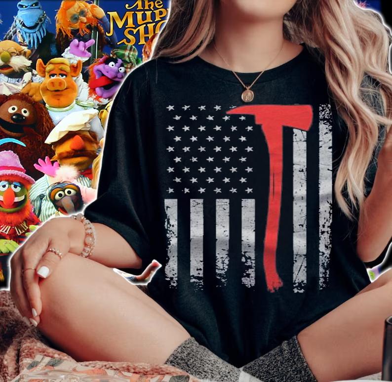 Wildland Firefighter Axe American Flag Thin Red Line Fireman Pullover Shirt woman shirt