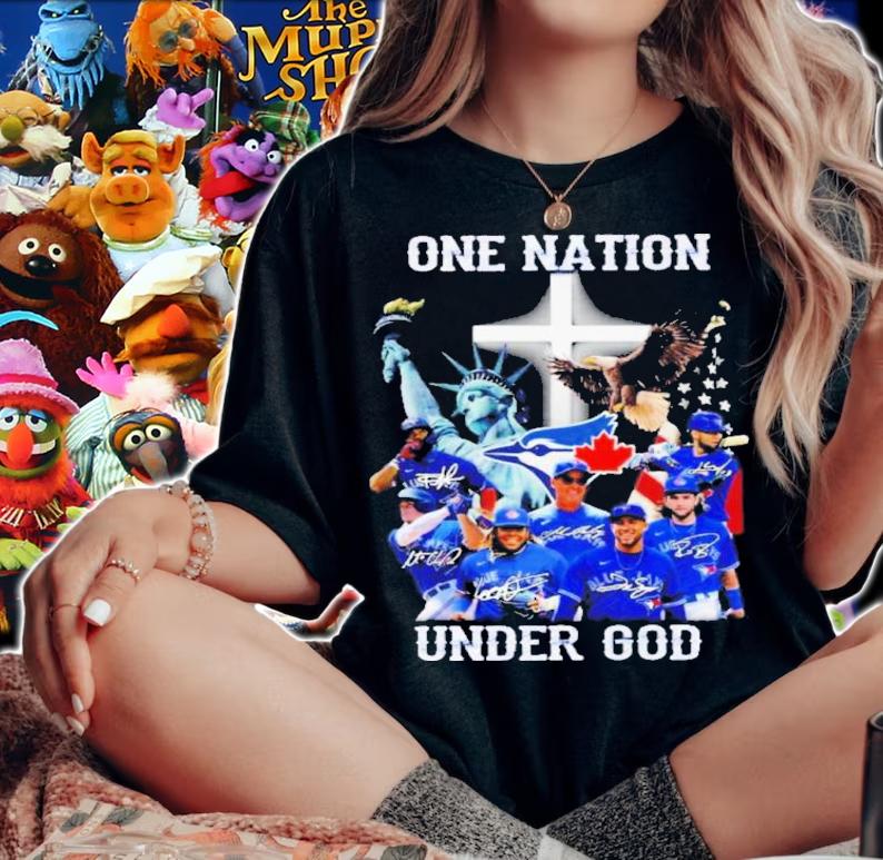 Toronto Blue Jays One Nation Under God Signatures Shirt woman shirt