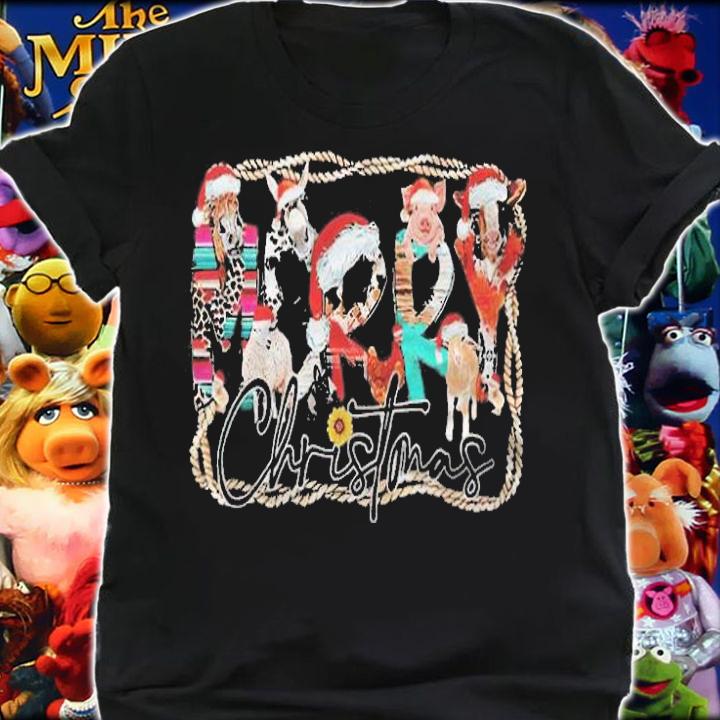 Santa cows and pigs and sheep Merry Christmas farmer T-shirt