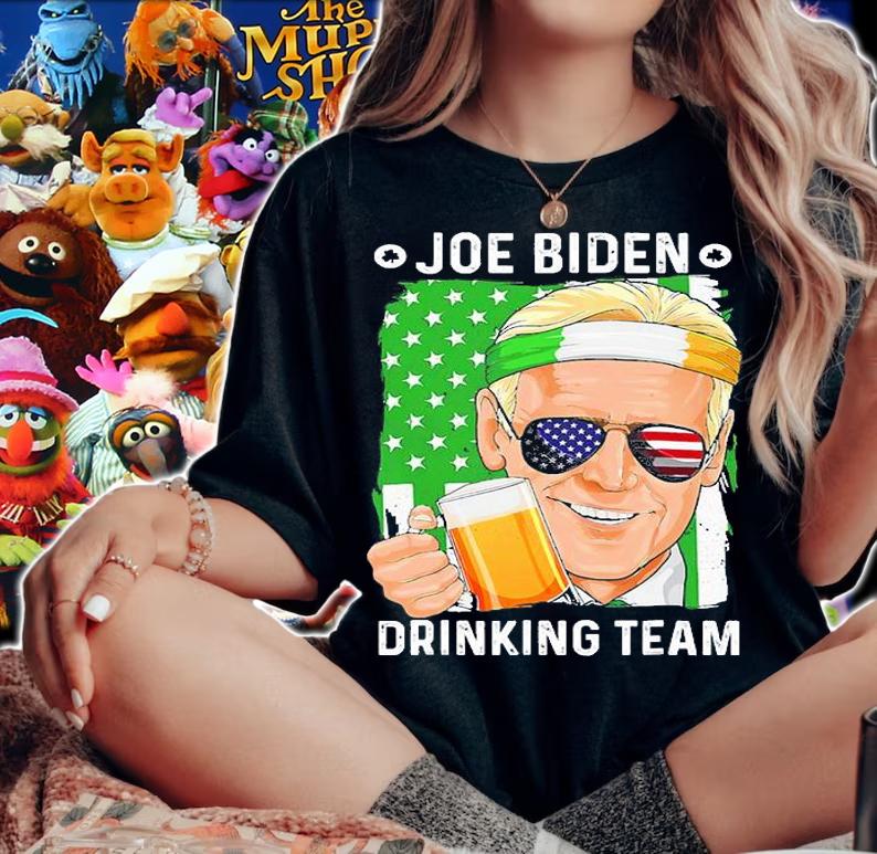 Joe Biden Drinking Team Draft Beer Sunglasses Usa Flag T-Shirt woman shirt
