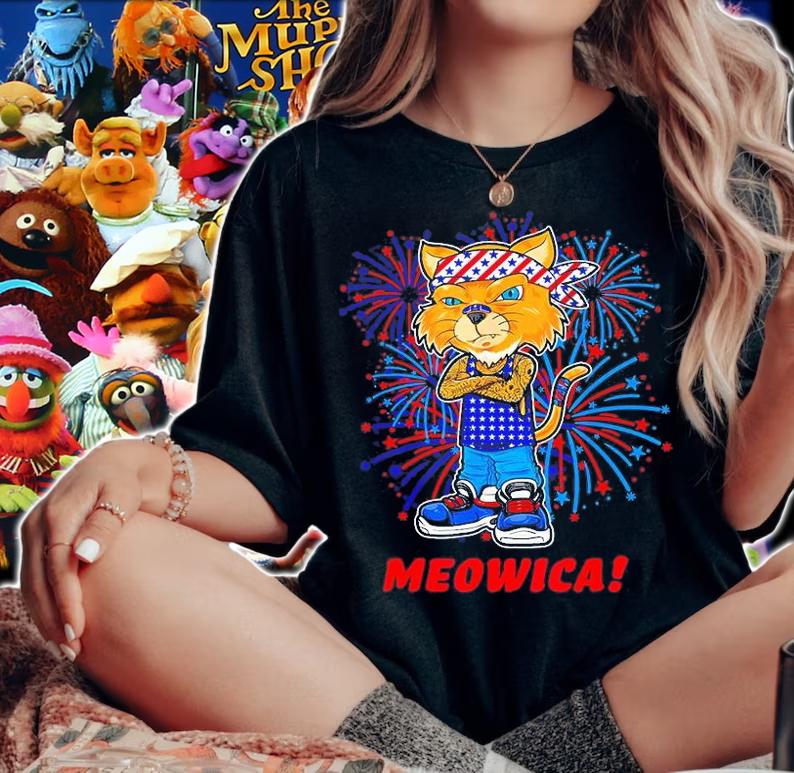 Orange Tabby Gangsta Cat Tattoos Bandana July 4th Cat Lover T-Shirt