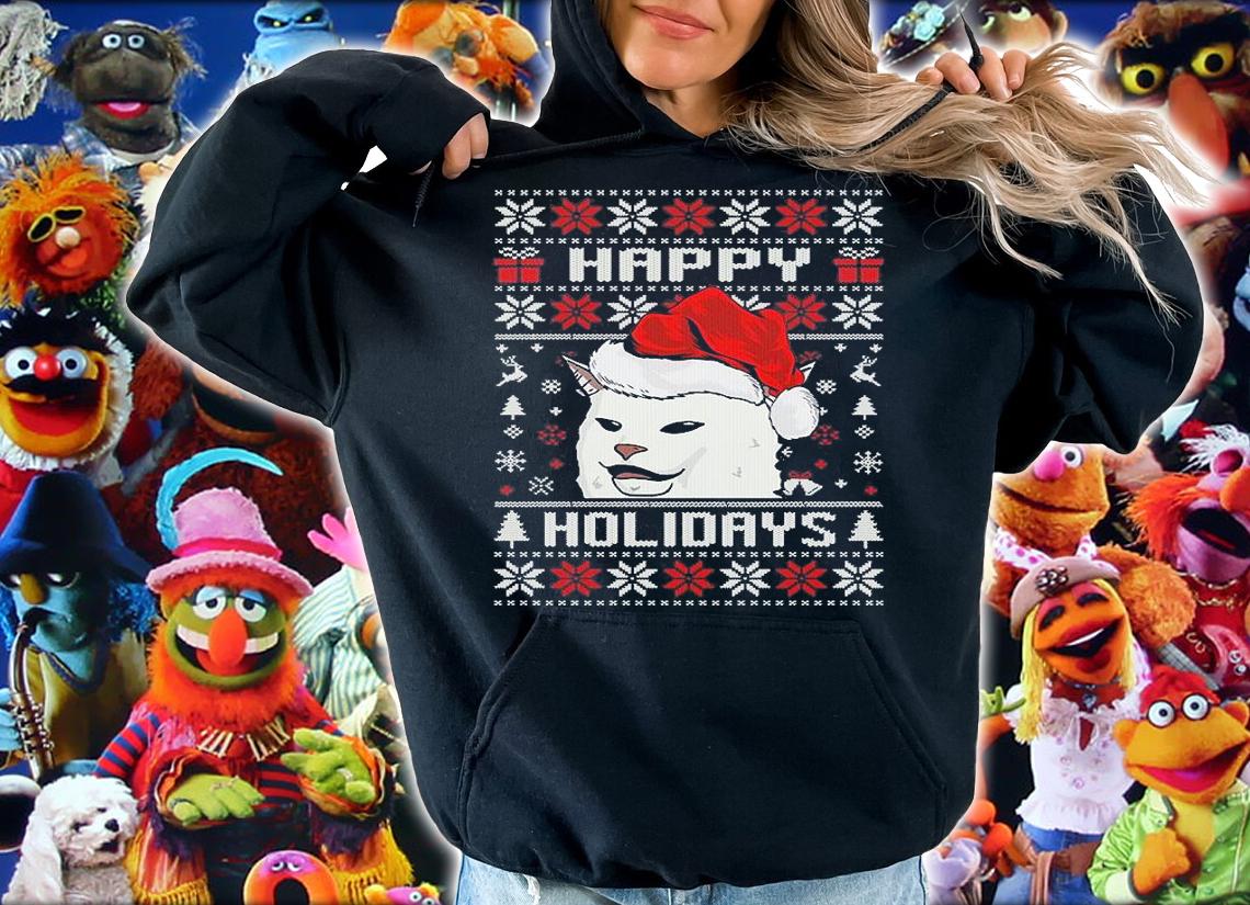 Woman Yelling At Cat Ugly Christmas, Funny Cat Ugly Sweater T-Shirt