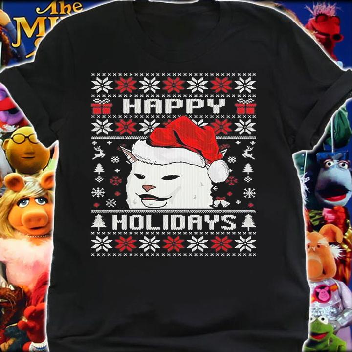 Woman Yelling At Cat Ugly Christmas, Funny Cat Ugly Sweater T-Shirt