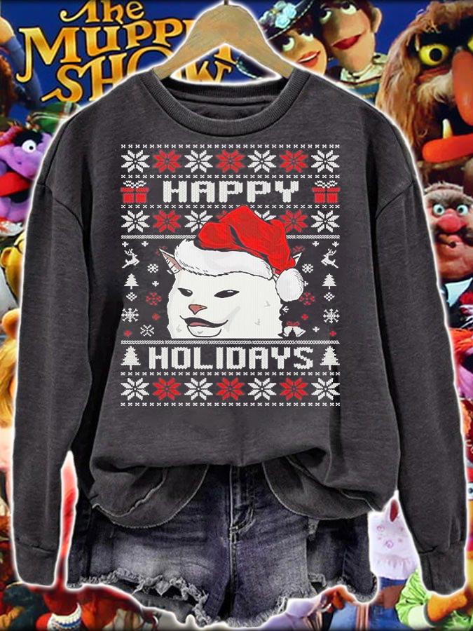 Woman Yelling At Cat Ugly Christmas, Funny Cat Ugly Sweater T-Shirt