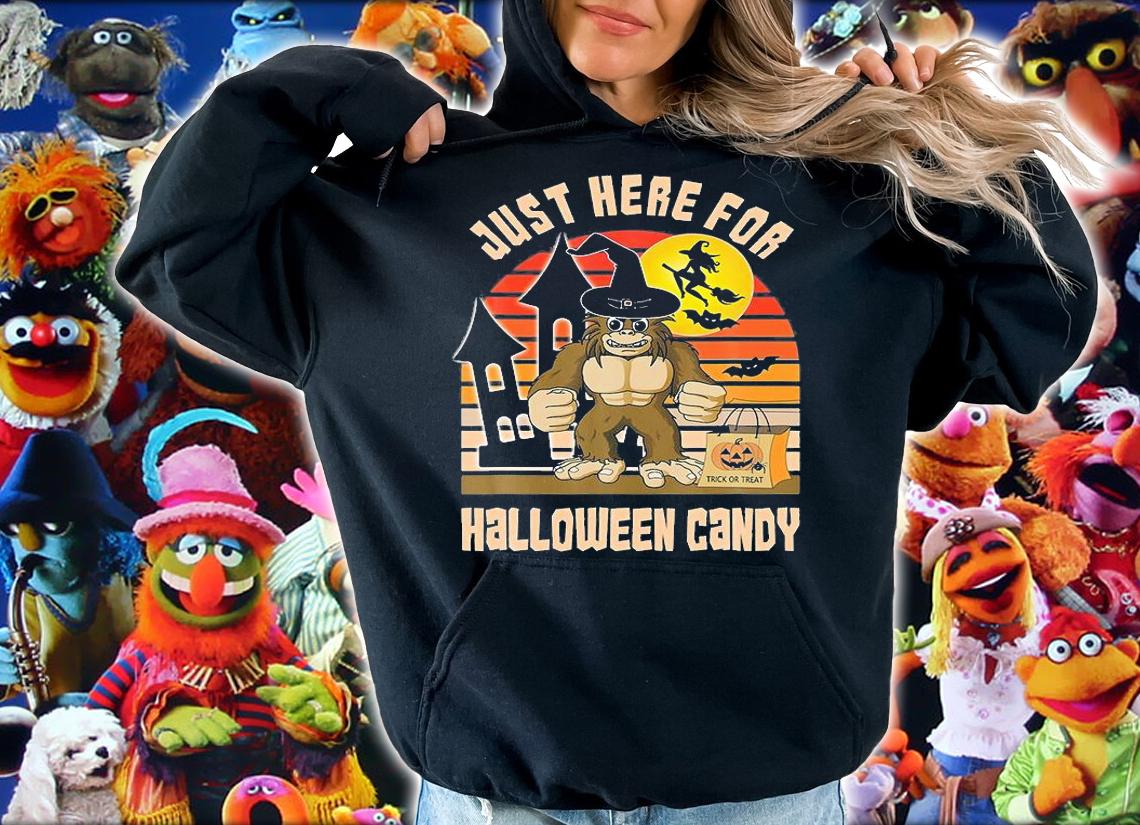 Just Here For Halloween Candy Funny Bigfoot Sasquatch T-Shirt