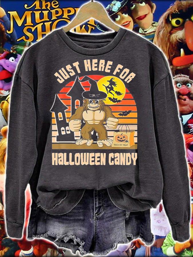 Just Here For Halloween Candy Funny Bigfoot Sasquatch T-Shirt