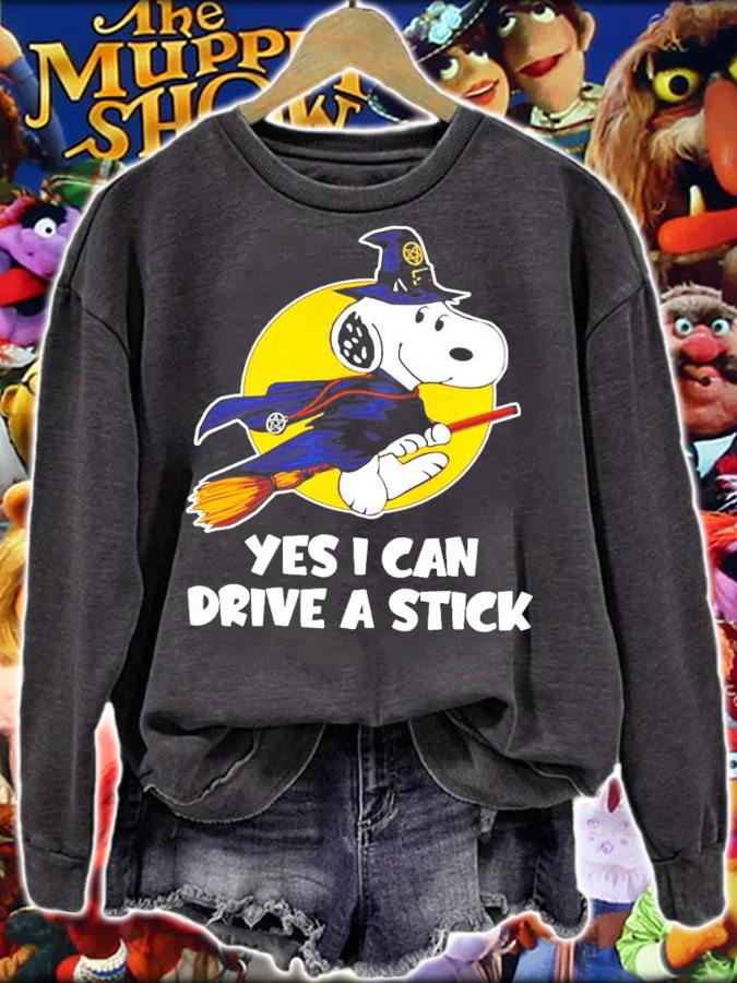 Yes I can Drive a stick Snoopy Witch Halloween t-shirt sweatshirt