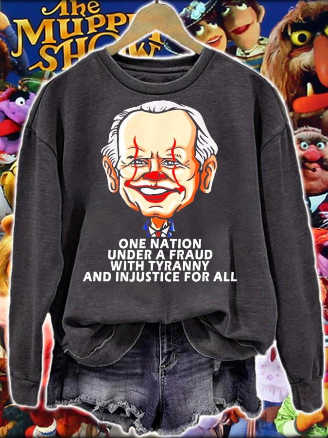 One Nation Under A Fraud With Tyranny Biden Anti Biden Cartoon Biden Clown shirt sweatshirt