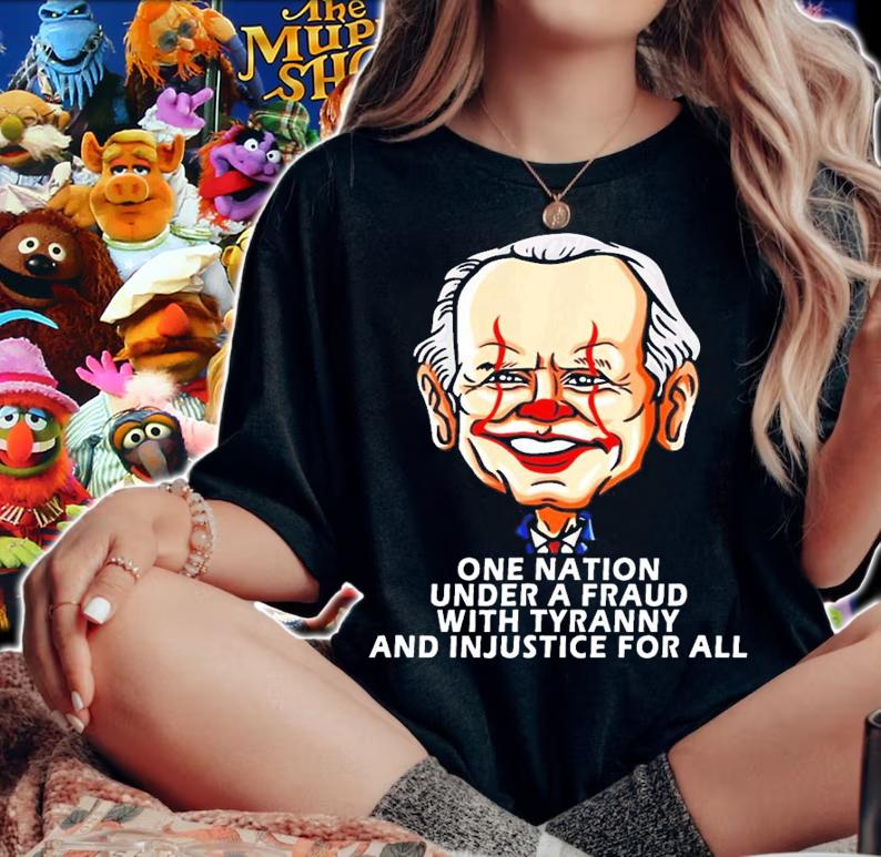 One Nation Under A Fraud With Tyranny Biden Anti Biden Cartoon Biden Clown shirt woman shirt