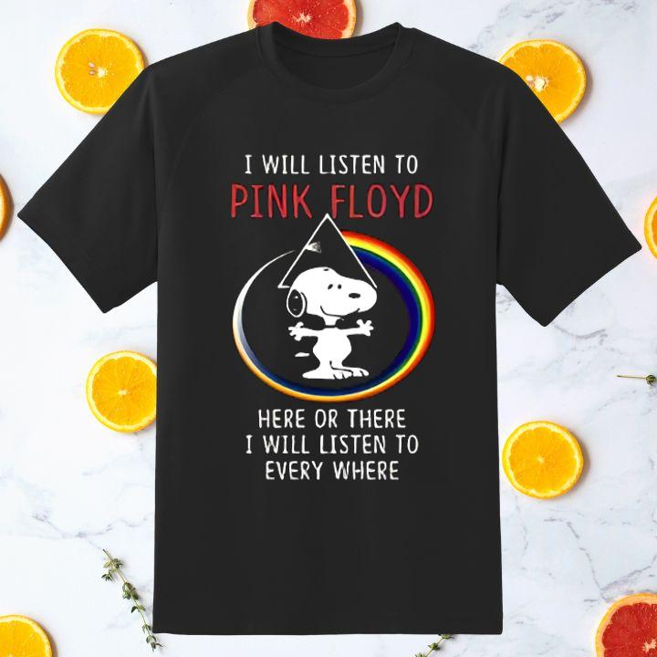 Premium Snoopy I Will Listen To Pink Floyd Here Or There Everywhere T-Shirt