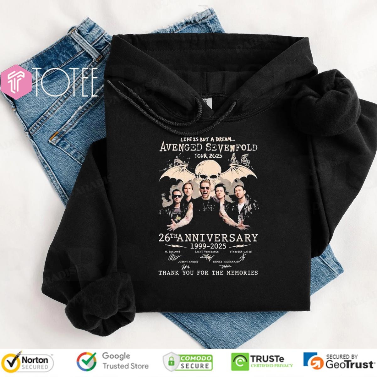 26Th Anniversary Avenged Sevenfold Life Is But A Dream Tour 2025 Signatures Hoodie