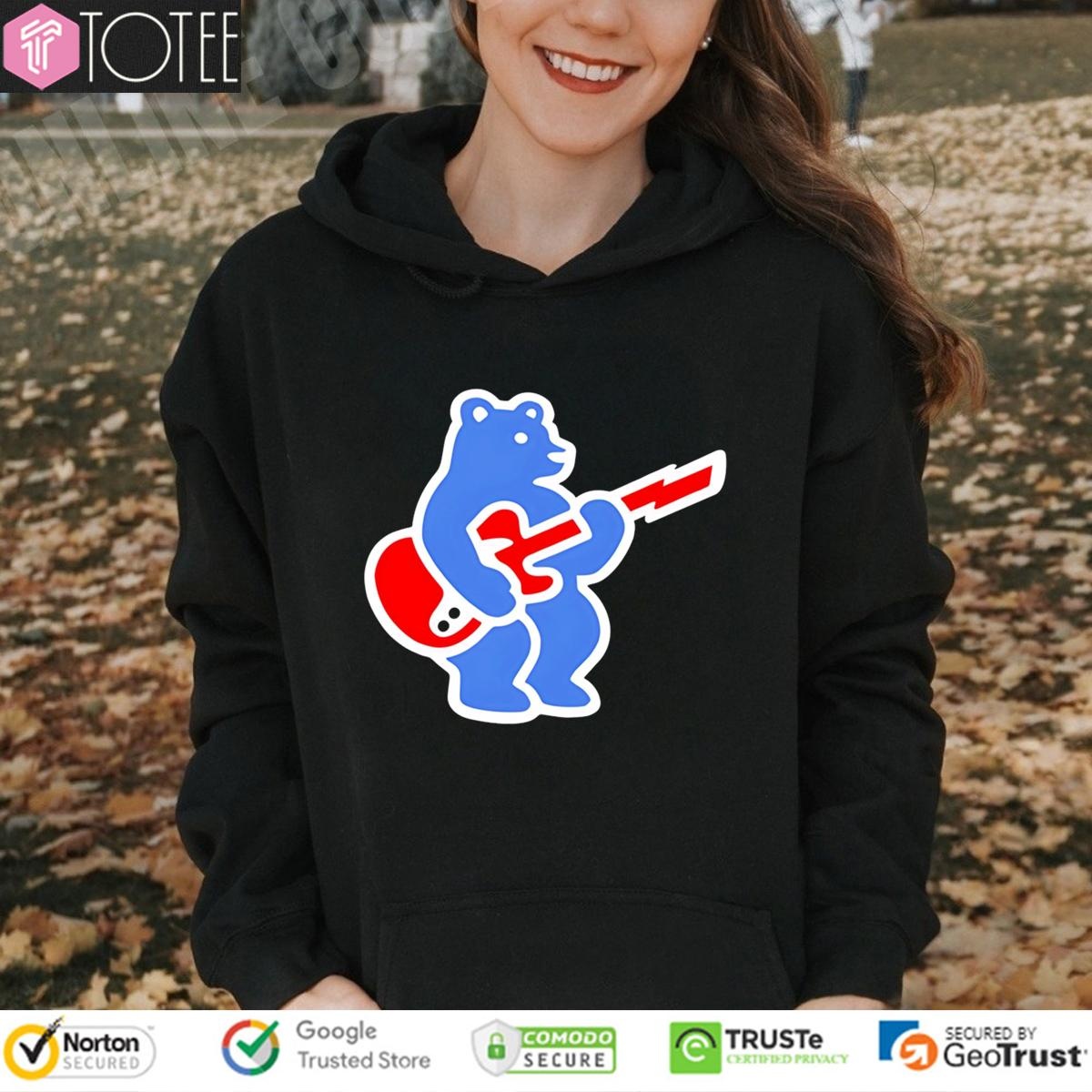 Chicago Cubs Bear Play Guitar Logo Hoodie