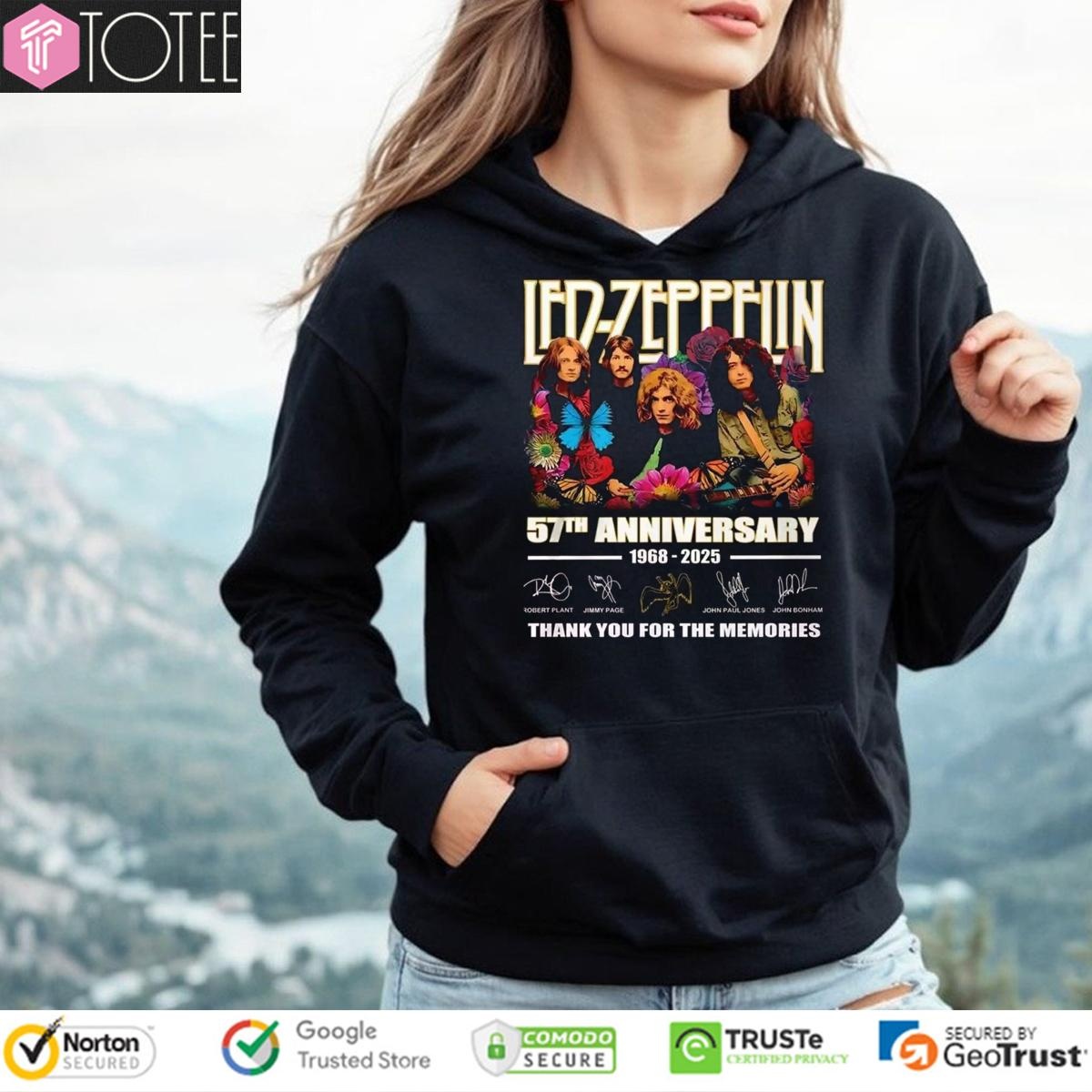 Led Zeppelin 57Th Anniversary 1968-2025 Signatures Hoodie